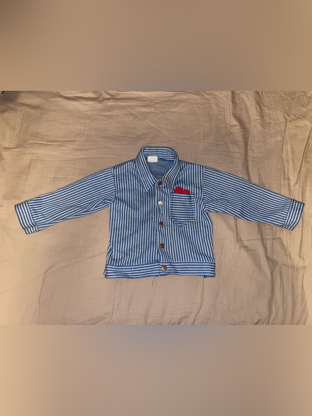 Carter's Blue & White Striped Button-Down Shirt with Red Pocket Accent